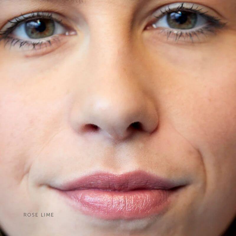 model wearing rose brown lipstick Luk Beautifood