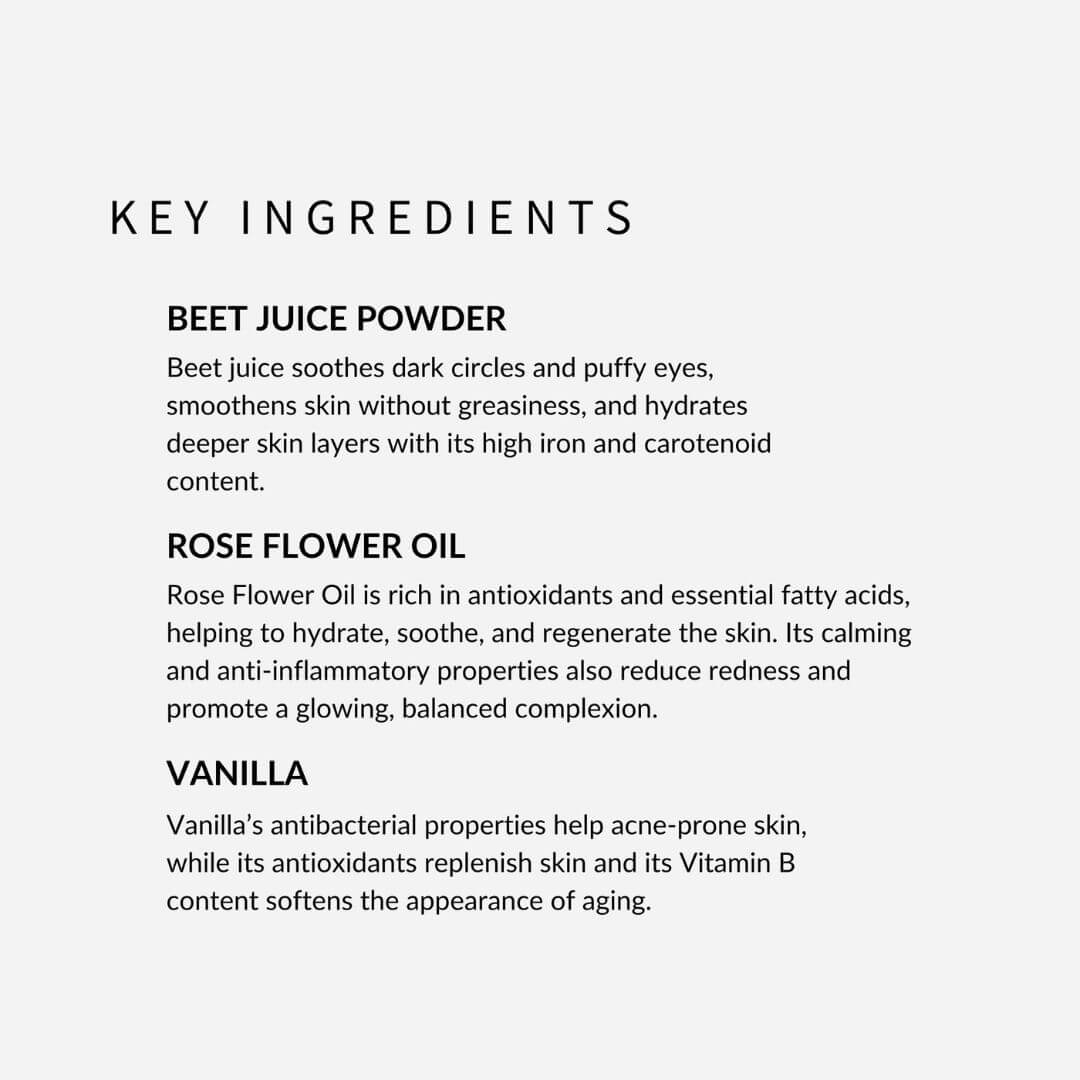 Text list of key ingredients with descriptions for withSimplicity clay face mask