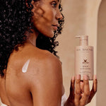 Model holding bottle of Innersense renew body lotion