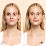 Before and after comparison of woman with fair skin wearing Solara Fortune Teller Microtint 1
