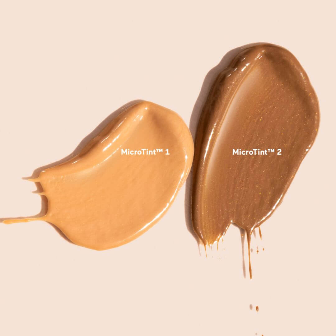 Swatches of Solara Fortune Teller MicroTint 1 and MicroTint 2 on a beige background.