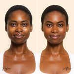 Before and after comparison of a woman wearing Solara Fortune Teller MicroTint 2