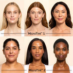 Comparison of skin tones wearing Solara Fortune Teller Tinted Serum MicroTint 1 and 2 