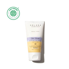 Solara sunscreen tube on a white background with a green logo.