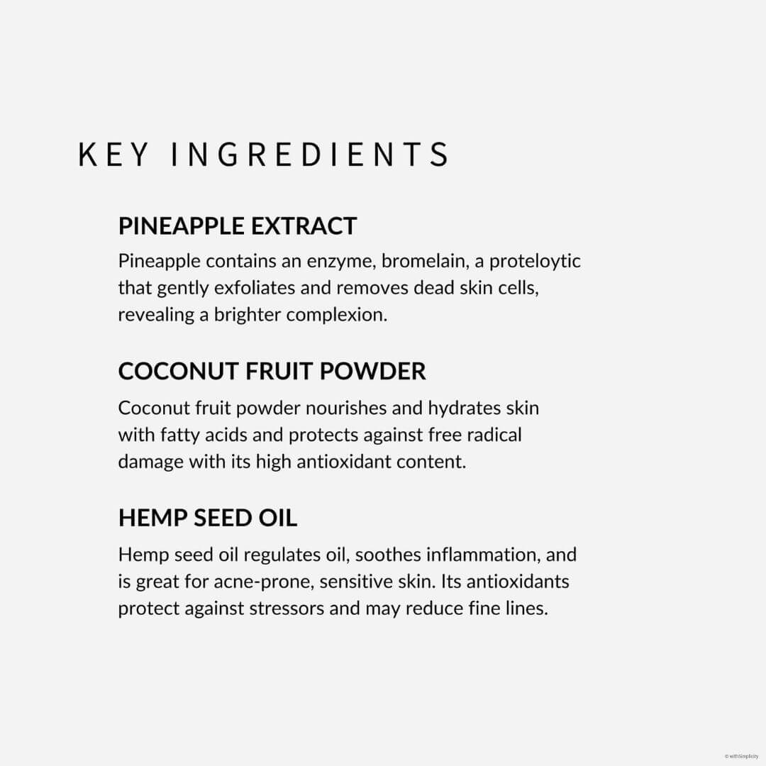 withSimplicity Coco Colada enzyme mask key ingredients