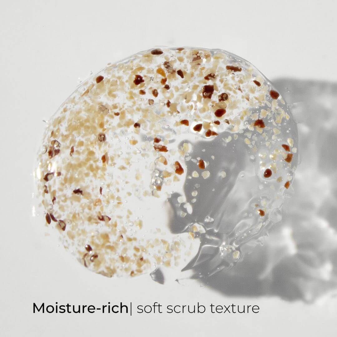 Moisture-rich soft scrub texture on a white background