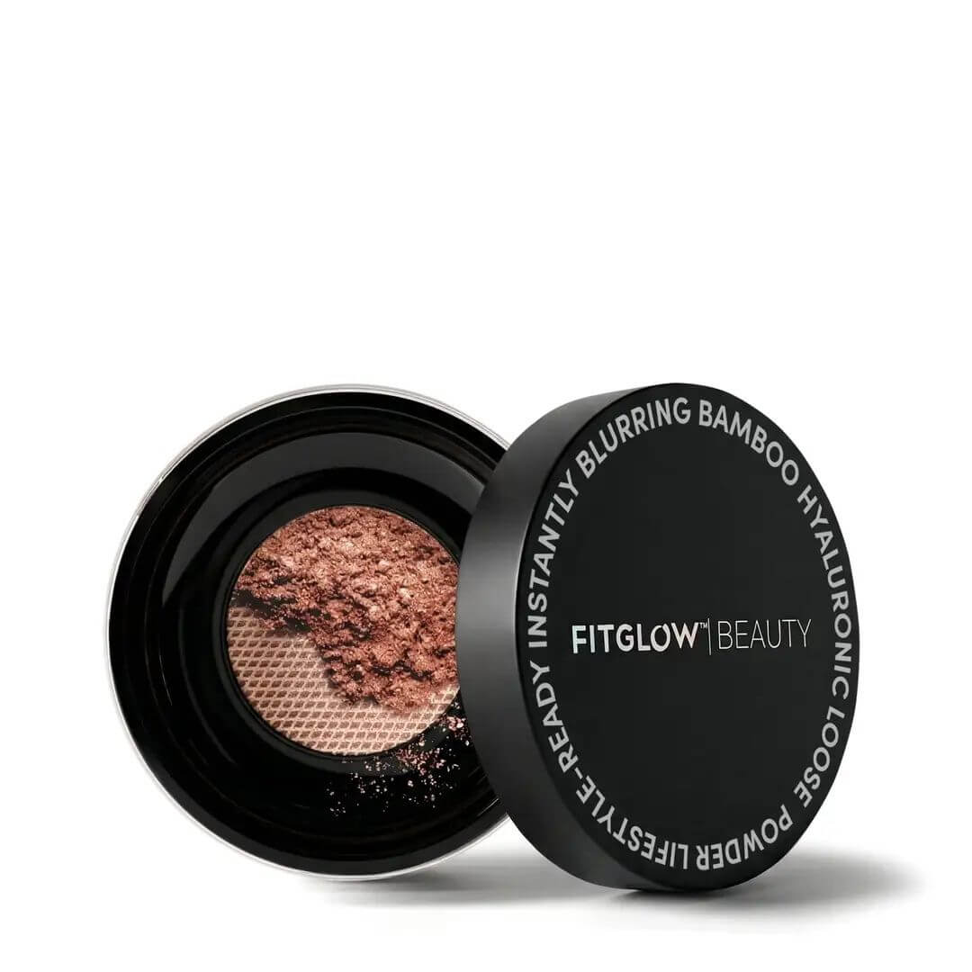 Open makeup compact of Fitglow Beauty vita illuminate bronzing powder
