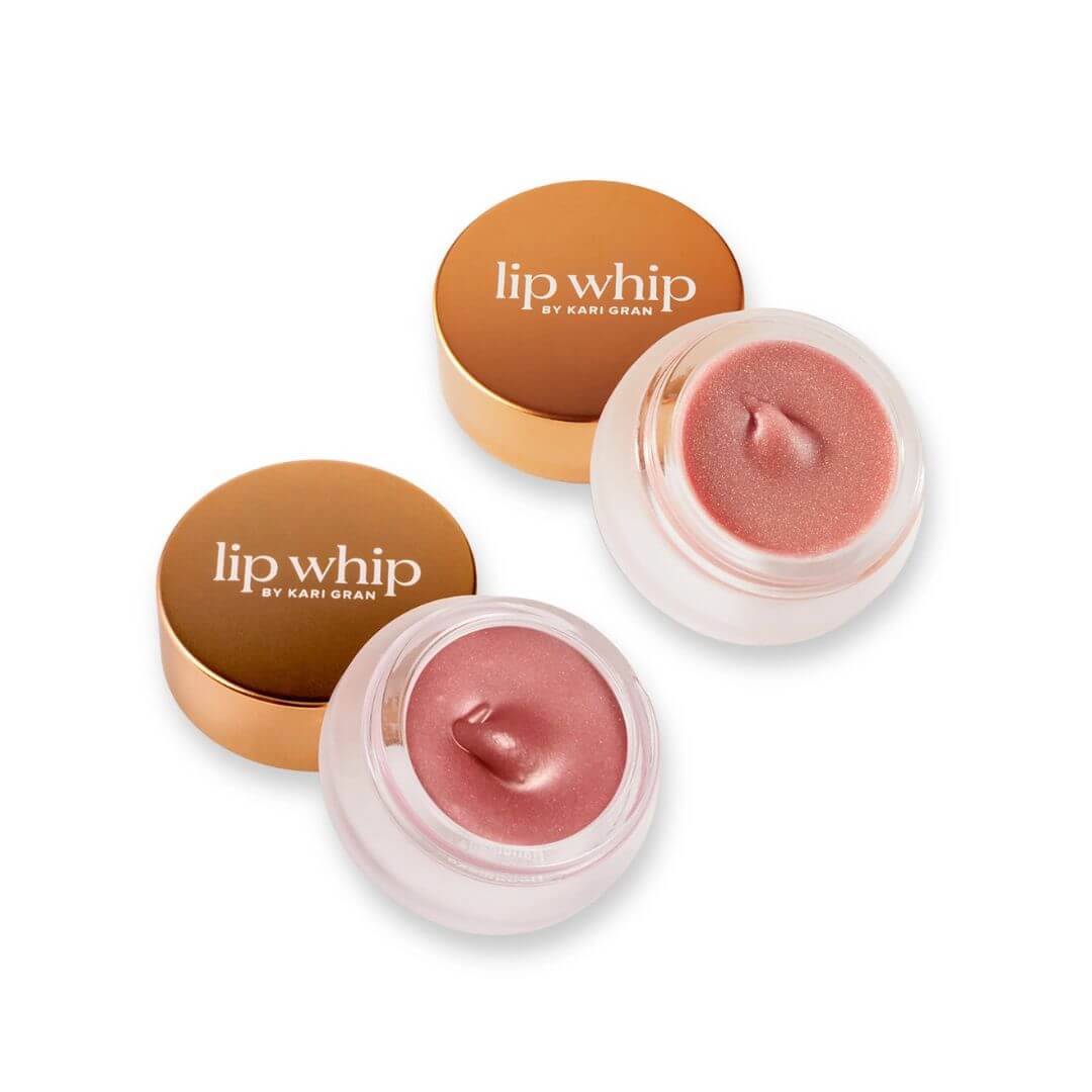 Two containers of lip whip by Kari Gran with a white background