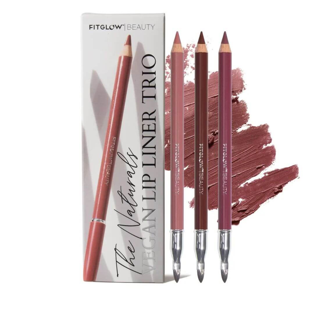 Fitglow Beauty Vegan Lip Liner Trio with packaging on a white background