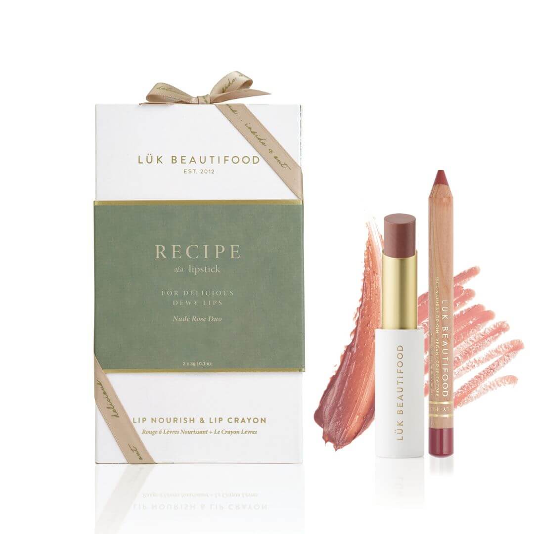 Läk Beautifood lip care product set with packaging on a white background
