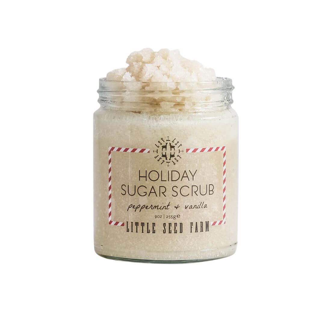 Jar of holiday sugar scrub from Little Seed Farm