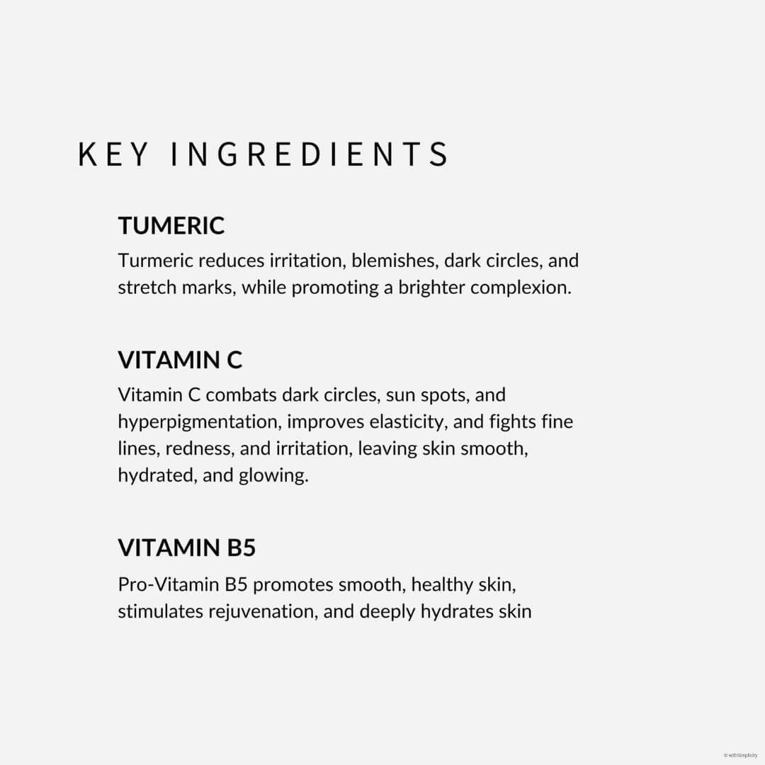 List of key ingredients with their benefits on a white background
